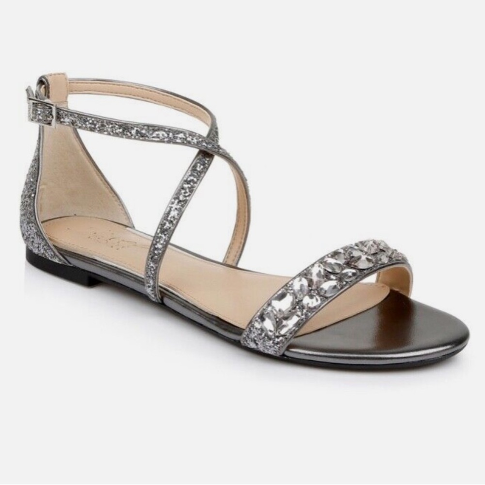 Jewel Badgley Mischka Osome Flat Glitter Sandals Size 6.5